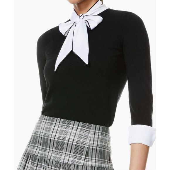 ALICE + OLIVIA Black Zani Layered Tie Neck Sweater Size Large New - Picture 2 of 11